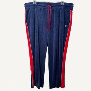 Fila Womens 3XL Blue Valery Track Pant Velour Wide Leg Elastic Waist Spellout